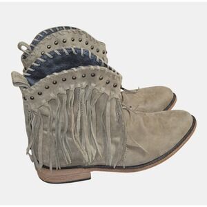 Liberty Black Vegas Studded Leather Snip Toe Fringed Booties 9 Western Cowgirl